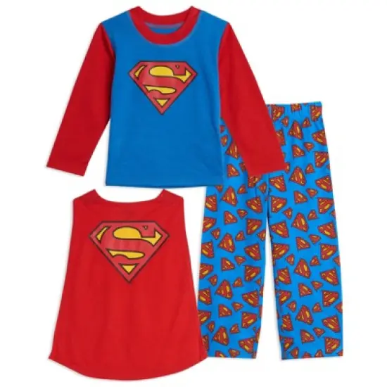 DC Comics Justice League Superman Batman Pajama Shirt and Pants Detachable Cape Sleep Set Little Kid to Big Kid image {8}
