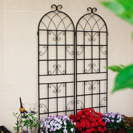 Lirago 2 Pack Metal Garden Trellis Rustproof Climbing Plant Support for Outdoor Flowers Vines Vegetables Black Powder Coated 71"H x 19.7"W x 1"D image {2}