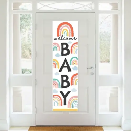 Big Dot of Happiness Hello Rainbow - Boho Baby Shower Front Door Decoration - Vertical Banner image {1}