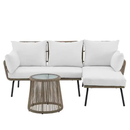 Barton 3-Pieces Outdoor Patio Sectional Set Wicker Sectional Sofa Conversation Set, Cream/Beige image {2}