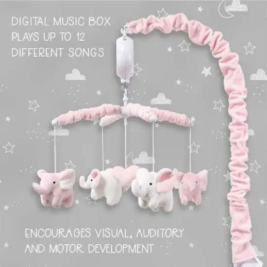 The Peanutshell Pink Elephant Musical Baby Crib Mobile for Girls image {5}