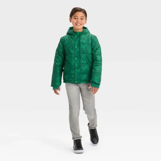 Boys' Dinosaur Puffer Jacket - Cat & Jack&trade; Dark Green image {2}