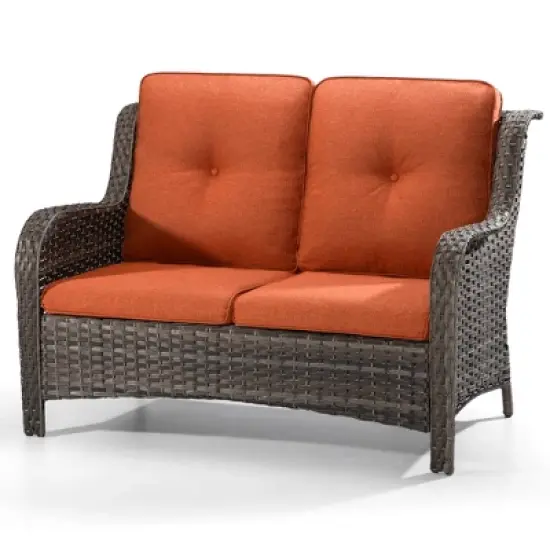 UPTIOT 49'' Polyethylene (PE) Wicker Outdoor Loveseat Orange image {2}