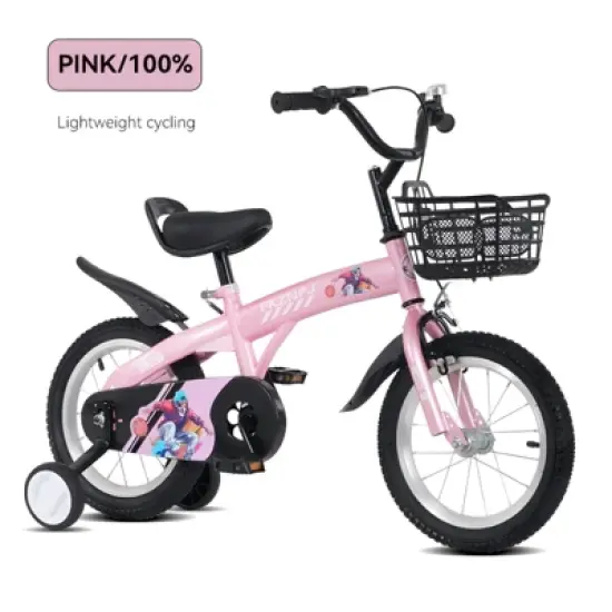 Gulches 18 inch sporty kids bike with training wheels and stand Adjustable saddle Suitable for boys and girls aged 5-10 years，Pink image {1}