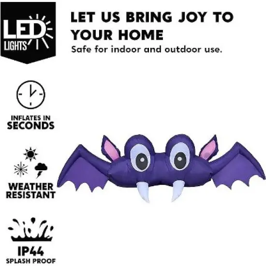 Joyfy 6 FT Long Halloween Inflatable Outdoor Decoration, Inflatable Bat with Built-in LEDs Trunk or Treat Car Decoration for Outdoor Yard Garden Decor image {1}