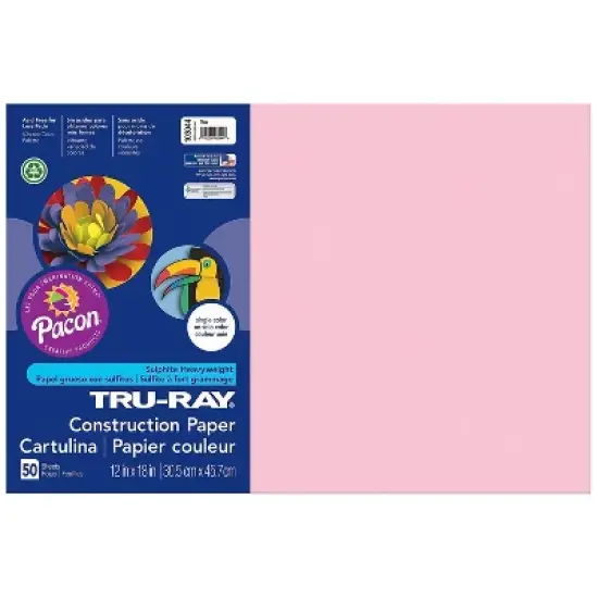 Pacon Tru-Ray 12" x 18" Construction Paper Pink 50 Sheets/Pack 5 Packs (PAC103044-5) image {1}