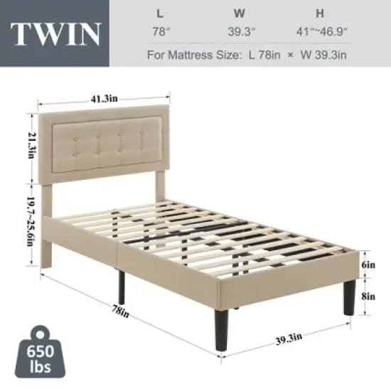VECELO Twin/Full/Queen Size Upholstered Bed Frame Button Tufted Adjustable Headboard image {2}