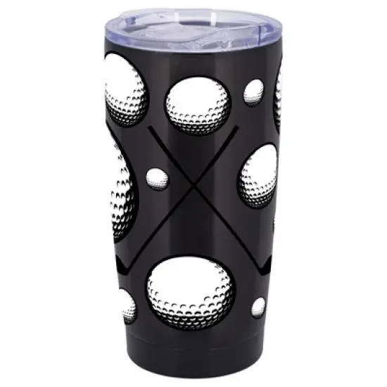 100 North 20 Ounce Stainless Steel On the Go Travel Tumbler With Push Top Lid, Golf Ball and Clubs Black image {5}