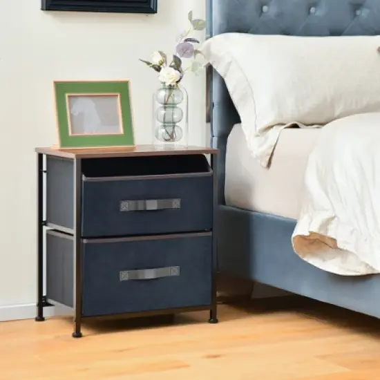 Costway Nightstand End Side Table Dresser with 2 Pull-out Fabric Drawers for Bedroom image {3}