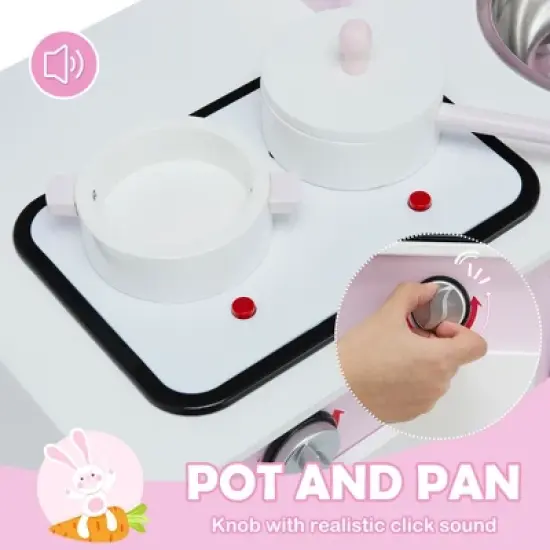 Costway Kids Play Kitchen Wooden Pretend Play Cooking Set Toys w/ Accessories image {5}