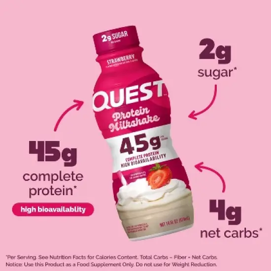 Quest Nutrition Ready to Drink High Protein Milkshake - Strawberry - 4ct/56 fl oz image {2}