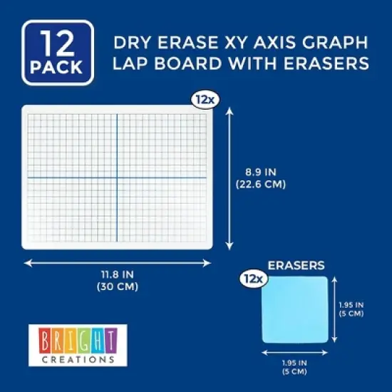 Bright Creations 12 Pack XY Axis Graph Whiteboard 9 x 12, Dry Erase Double-Sided Lap Board with 12 Erasers for Students (24 Piece Set) image {3}