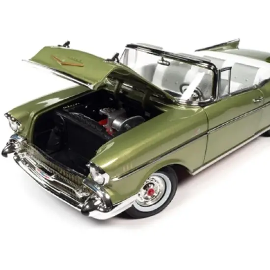 1957 Chevrolet Bel Air Convertible Laurel Green Metallic with White Interior 1/18 Diecast Model Car by Auto World image {2}