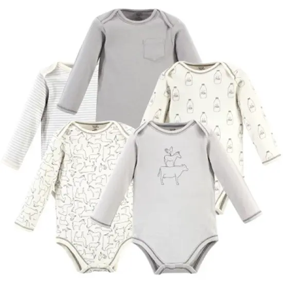 Touched by Nature Organic Cotton Long-Sleeve Bodysuits 5pk, Farm Friends image {6}