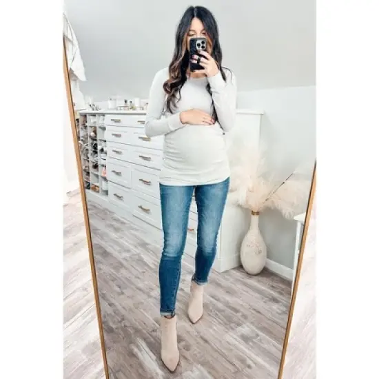 PinkBlush Heather Grey Soft Knit Ruched Maternity Top image {7}