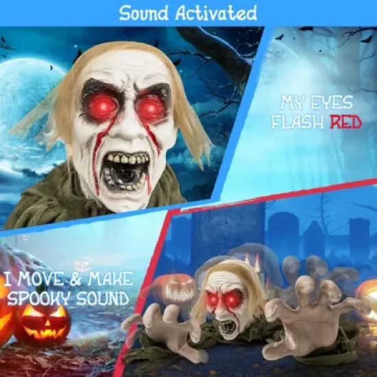 Tangkula Halloween Skeleton Groundbreaker Decoration Sound-Actived Halloween Party Decoration with with Light Up Eyes and Creepy Sound image {5}