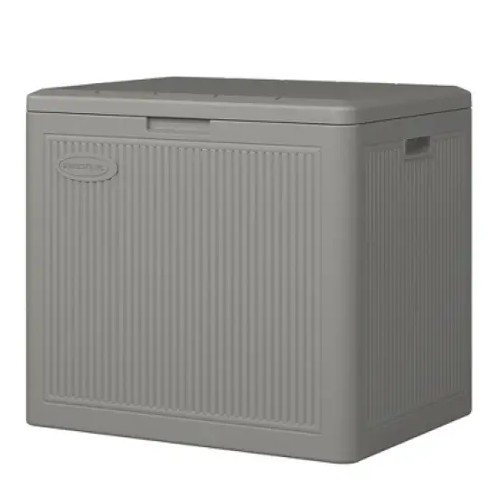 Suncast 22 Gallon Indoor or Outdoor Small Patio Deck Box, Plastic Storage Bin for Lawn, Garden, Garage, & Home Organization, Stoney (2 Pack) image {1}