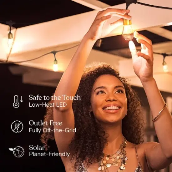 Brightech 12-Bulb LED Glow Antique Brass Solar 1W 28ft 2700K S14 Outdoor Hanging String Lights Clear Bulb Black Wire image {6}