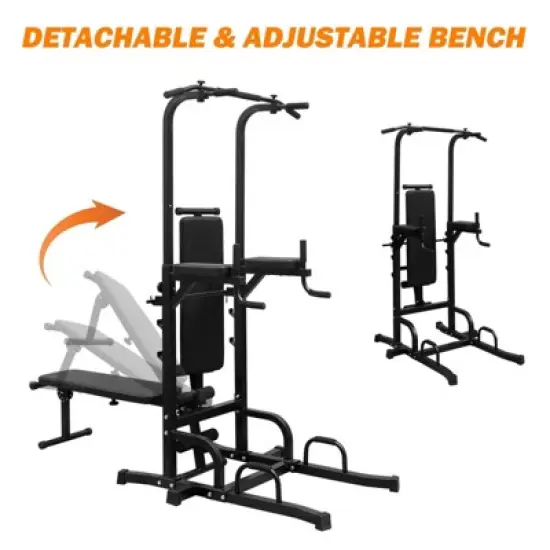 NAYSAYE Exercise Trainer Power Tower with Bench Pull Up and Dip Station for Home Gym, Black, 44.88"*47.24"*90.55" image {2}