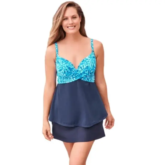 Swim 365 Women&rsquo;s Plus Size Bra-Sized Cross-Front Tankini Top image {5}