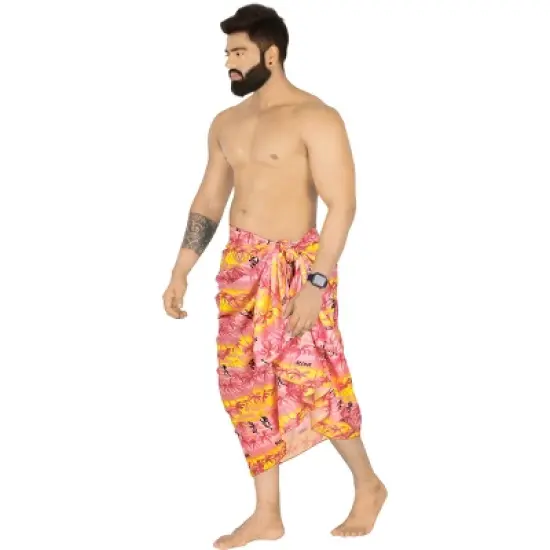 LA LEELA Men's Sarong Bath Swimsuits Pareo Wrap One Size Cherry Palm Tree image {2}