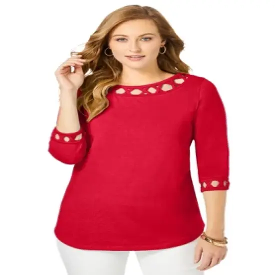 Jessica London Women&rsquo;s Plus Size Lattice Boatneck Tunic image {7}