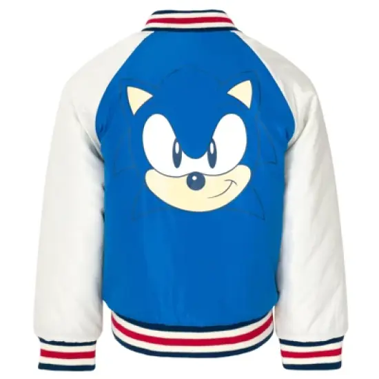 SEGA Sonic the Hedgehog French Terry Zip Up Varsity Bomber Jacket Satin Lining Little Kid to Big Kid image {2}