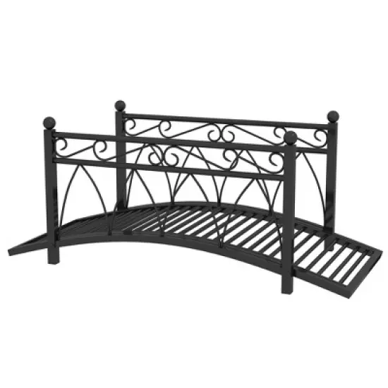 Outsunny 3.3' Metal Arch Zen Garden Bridge with Safety Siderails, Decorative Footbridge, Delicate Scrollwork & Corner Spheres for Stream image {6}