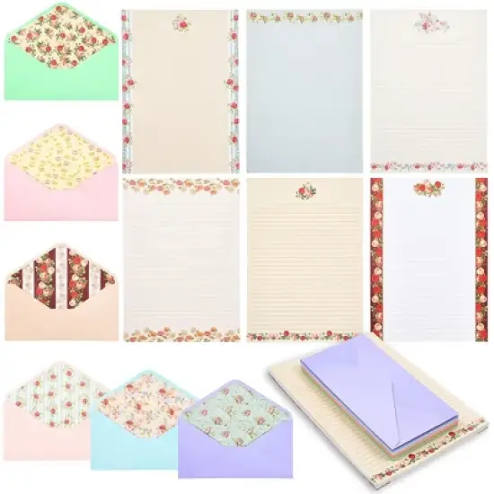 Paper Junkie 60 Sheets Vintage Floral Lined Stationery Paper with Envelopes 10.2 x 7.25 in, 6 Designs image {8}