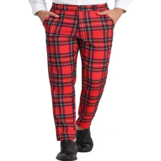 Lars Amadeus Men's Plaid Flat Front Business Dress Suit Pants image {6}