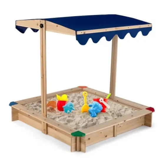 Costway Kids Wooden Sandbox with Height Adjustable & Rotatable Canopy Outdoor Playset image {8}