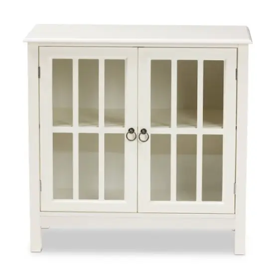 Kendall Wood and Glass Kitchen Cabinet White - Baxton Studio image {2}