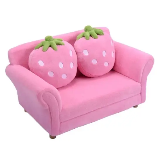 Tangkula Kids Sofa Cute Sofa Strawbwrry Sponge Filler Upholstered Lounge w/ Armrest image {9}