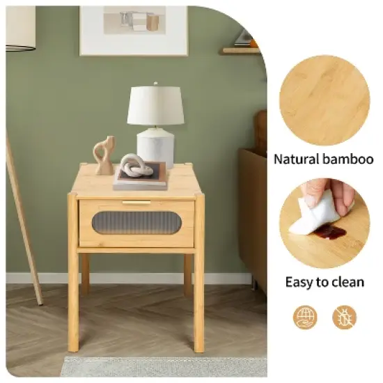 Aash 1-Drawer Environmentally Friendly Pale Yellow Finish Accent Nightstand With Storage-Maison Boucle image {9}