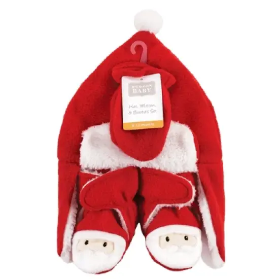Hudson Baby Unisex Baby Trapper Hat, Mitten and Bootie Set, Santa image {1}