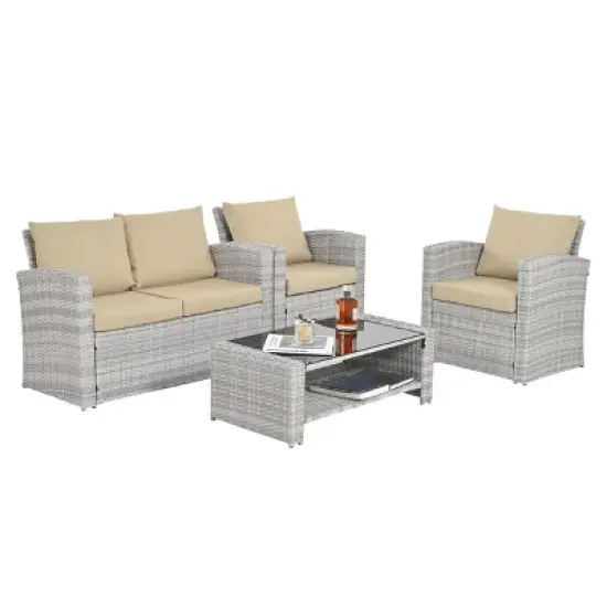 ELJGET 4 Piece Patio Furniture Set Outdoor Wicker Conversation Sets All Weather PE Rattan Sectional Sofa Set with Cushions & Coffee Table image {8}