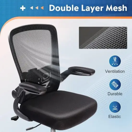Mesh Office Chair for Home & Gaming with Flip-Up Arms, Adjustable Lumbar Support and Tall Back - Height-Adjustable, Black image {6}