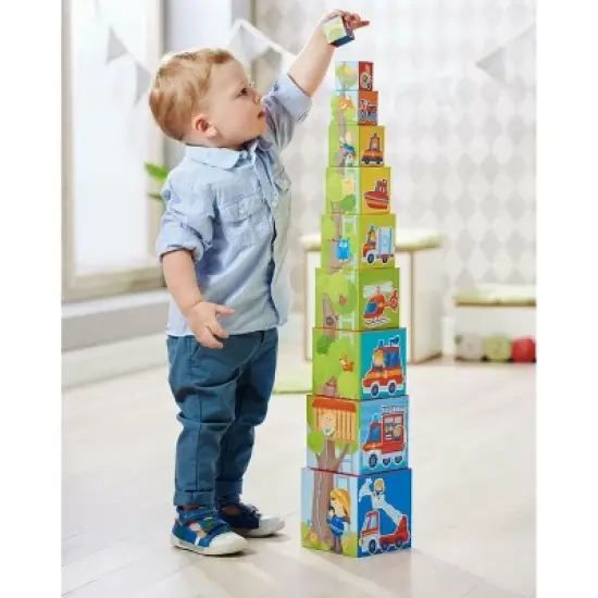 HABA Fire Brigade Sturdy Cardboard Nesting & Stacking Cubes image {7}