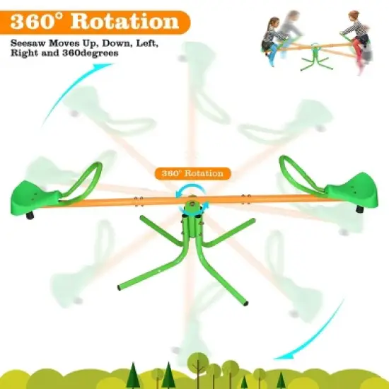INFURNIC Baby Activity Gyms 360 Degree Spinning Seesaw with Comfortable Seats and easy-grip handles, Green, 71"*29.7"*13.7" image {4}