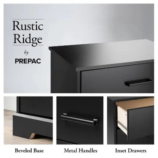 Prepac Rustic Ridge Farmhouse Bedside Nightstand with 3 Drawers image {4}