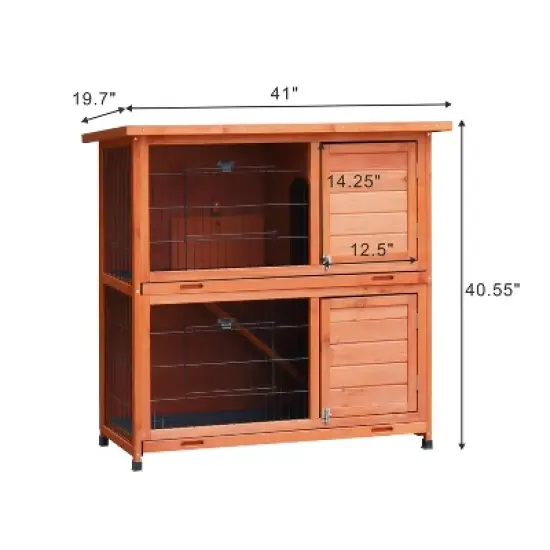 GDFStudio Longman Outdoor 41" Metal and Wood 2-Story Rabbit Hutch with Non-Slip Ramp and 2 Removable Trays image {2}