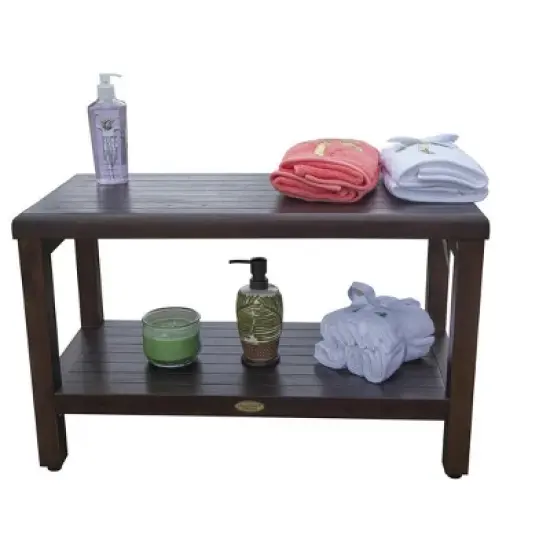 DecoTeak&reg; Eleganto&reg; 30" Teak Wood Shower Bench with Shelf in Woodland Brown Finish image {4}