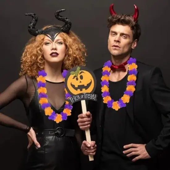 24 Pcs Halloween Leis Hawaiian Leis Necklace Tropical Flower Lei Floral Luau Party Decorations Orange Purple Dance Garland Headbands Photo Booth Photo image {6}