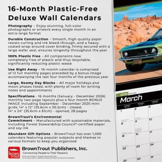 BrownTrout Ford Mustang 2026 14"x24" Hanging Deluxe Wall Calendar Plastic-Free image {5}