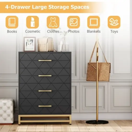 Dresser for Bedroom with 4 Drawer, Modern Dressers Chest of Drawers, with Wide Drawers and Metal Handles, Wood Dressers, Black image {6}