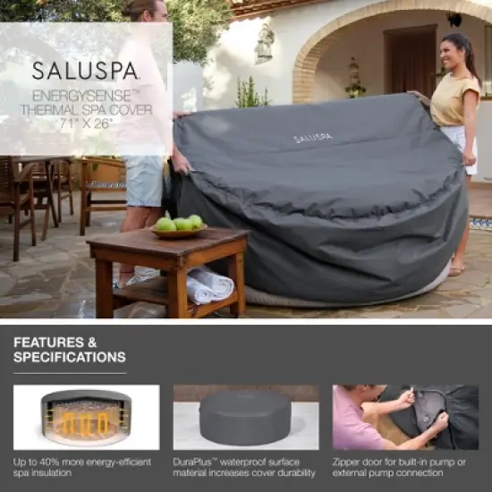 SaluSpa 71 x 26 Inch EnergySense Insulating Round Thermal Spa Cover with DuraPlus Weatherproof Material and Zippered Door for Pump, Gray image {1}