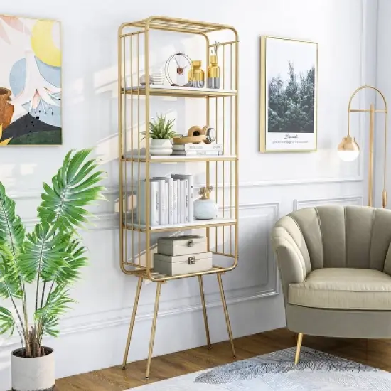 71" Jasper 5 Shelf Glam Bookcase Gold - HOMES: Inside + Out image {5}