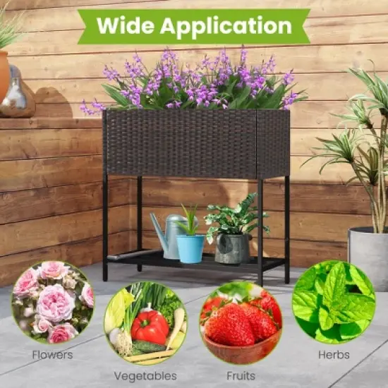 Tangkula Elevated Planter Box Raised Garden Bed w/ Rattan Surface Bottom Storage Shelf image {7}