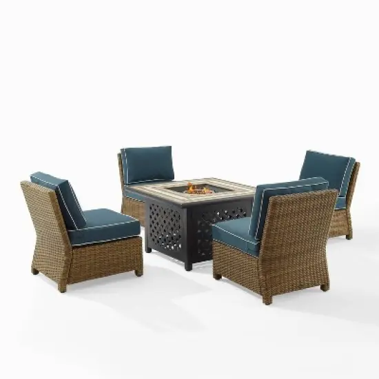 Bradenton 5pc Outdoor Wicker Armless Chair & Fire Table Set - Crosley
 image {19}
