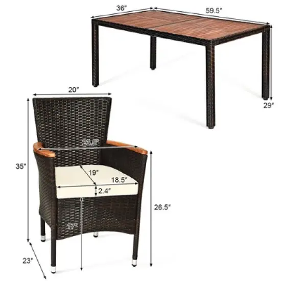 Costway 7PCS Patio Rattan Dining Set 6 Stackable Chairs Cushioned image {5}